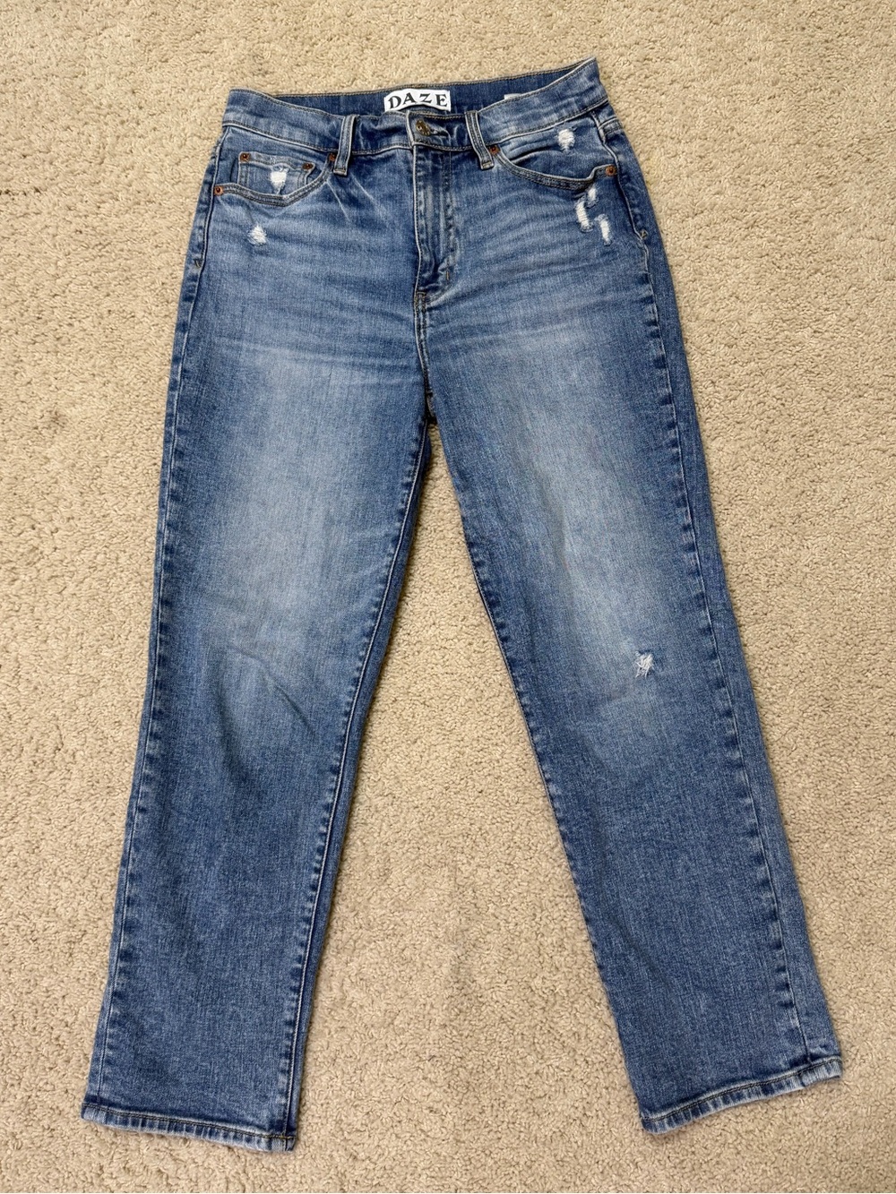 Daze Just Right Straight Leg High Rise Distressed Denim Jeans Size 26